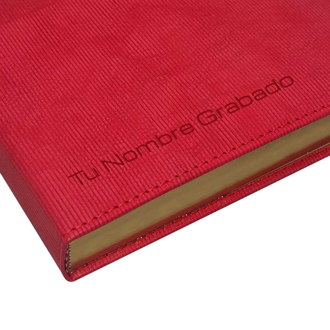 Grabado en la portada de Agenda Ejecutiva 2026 Roja Anillo (A5) + Grabado Personalizado.