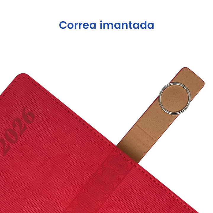 Correa imantada Agenda Ejecutiva 2026 Roja Anillo (A5) + Grabado Personalizado.