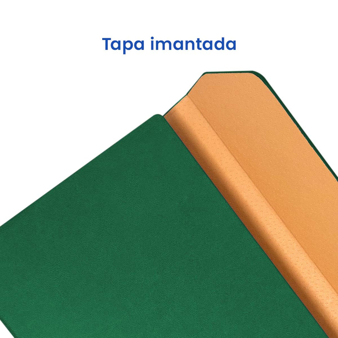 Tapa imantada de Agenda Ejecutiva 2026 Verde Solapa (A5) + Grabado Personalizado.
