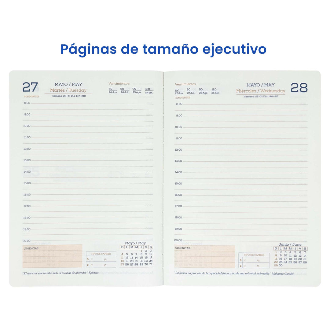 Páginas de Agenda Ejecutiva 2025 Marrón Oscuro Clásica + Grabado Personalizado