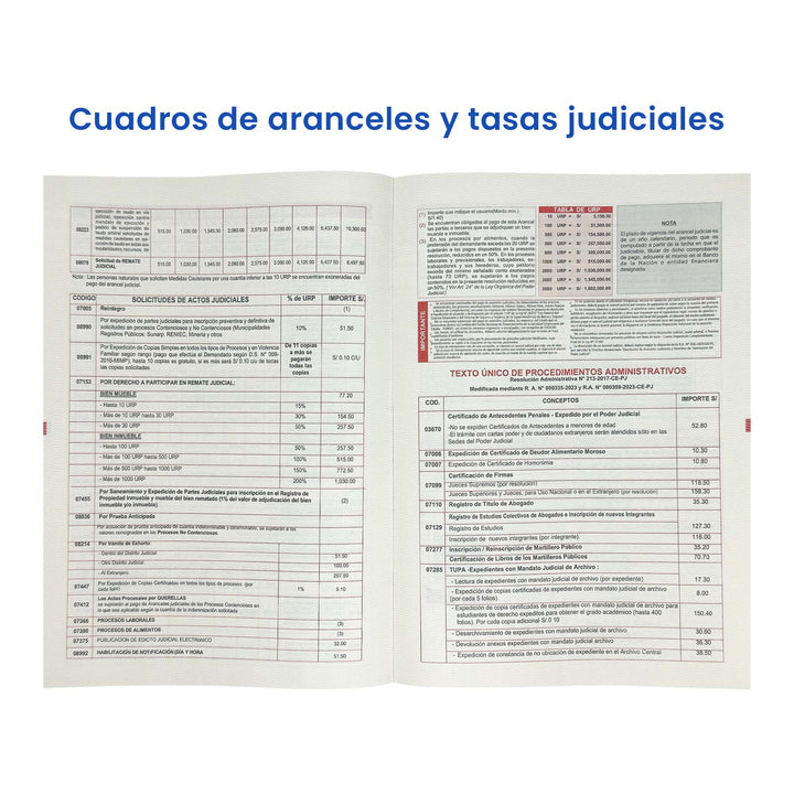 Cuadros de aranceles y tasas judiciales de Agenda para Abogado 2025 Azul Celeste + Grabado Personalizado