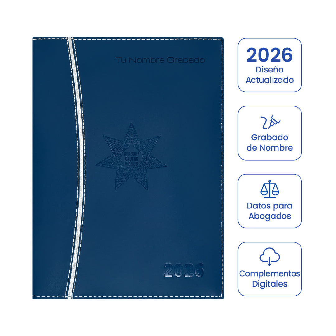 Cubierta de Agenda para Abogado 2026 Azul + Grabado Personalizado.