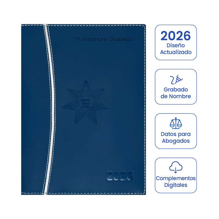 Cubierta de Agenda para Abogado 2026 Azul + Grabado Personalizado.