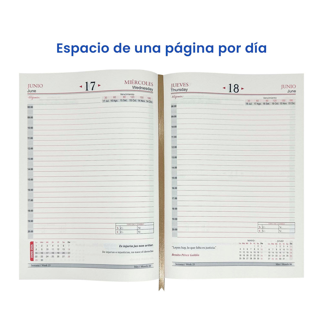 Espacio de una página por día de Agenda para Abogado 2026 + Grabado Personalizado.