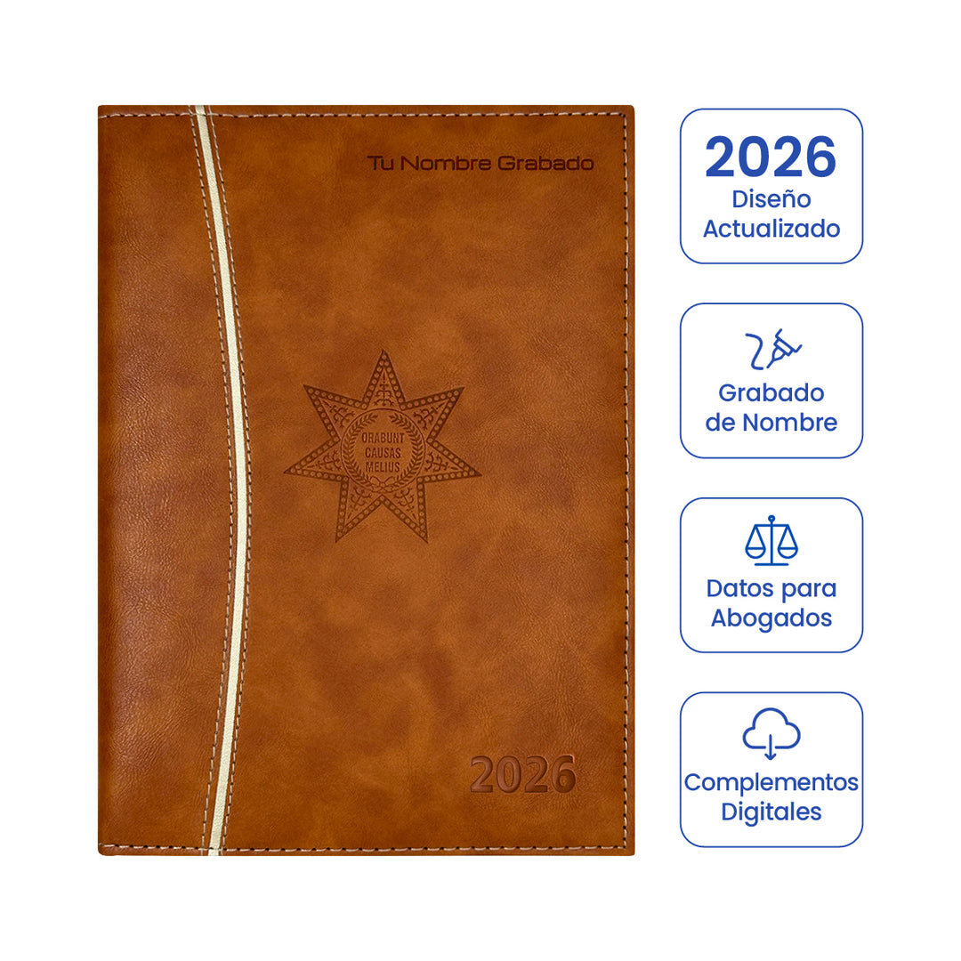 Cubierta de Agenda para Abogado 2026 Marrón + Grabado Personalizado.