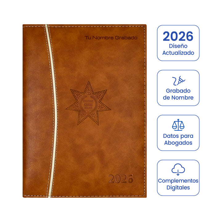 Cubierta de Agenda para Abogado 2026 Marrón + Grabado Personalizado.