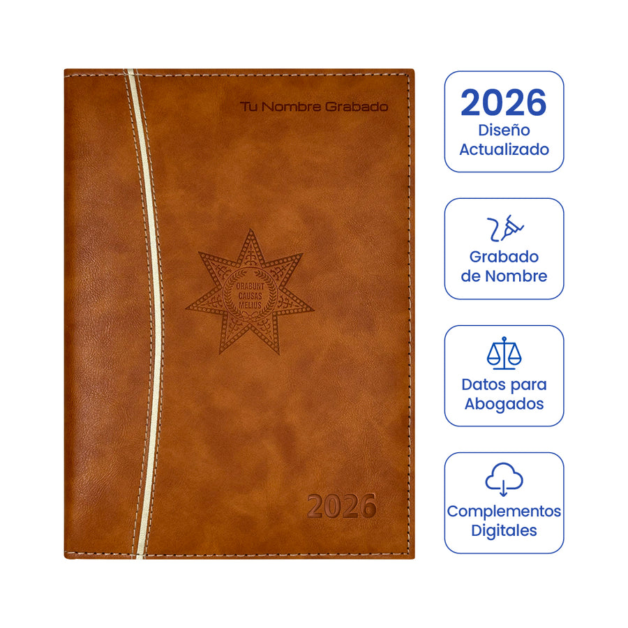 Cubierta de Agenda para Abogado 2026 Marrón + Grabado Personalizado.