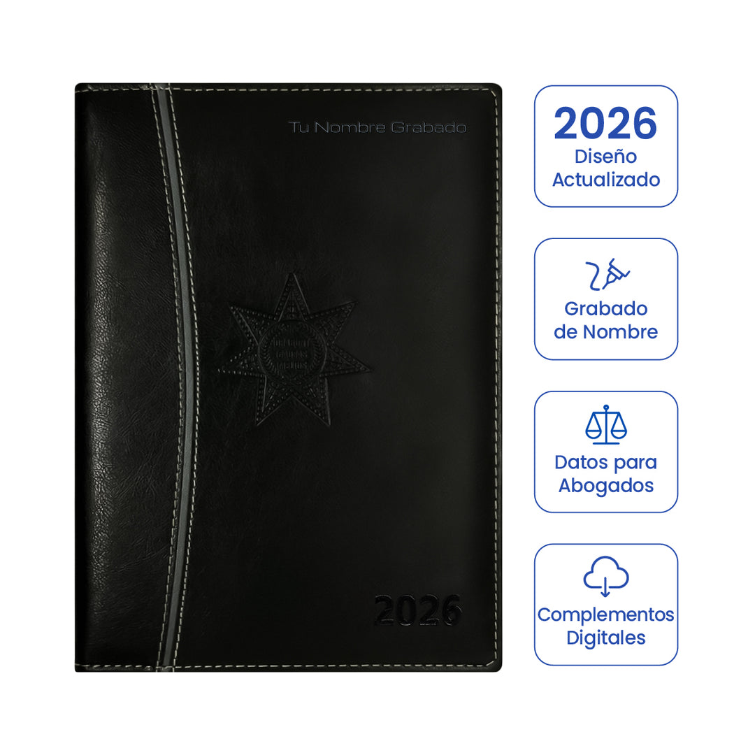 Cubierta de Agenda para Abogado 2026 Negra + Grabado Personalizado.