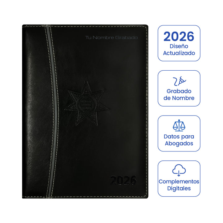 Cubierta de Agenda para Abogado 2026 Negra + Grabado Personalizado.