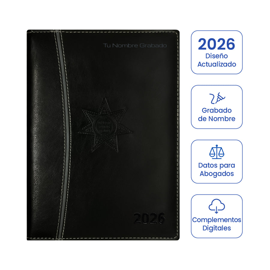 Cubierta de Agenda para Abogado 2026 Negra + Grabado Personalizado.