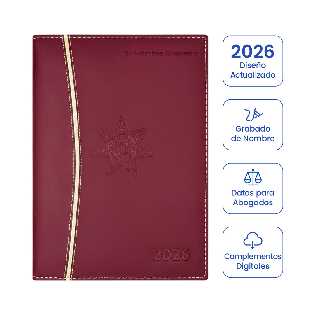 Cubierta de Agenda para Abogado 2026 Roja + Grabado Personalizado.