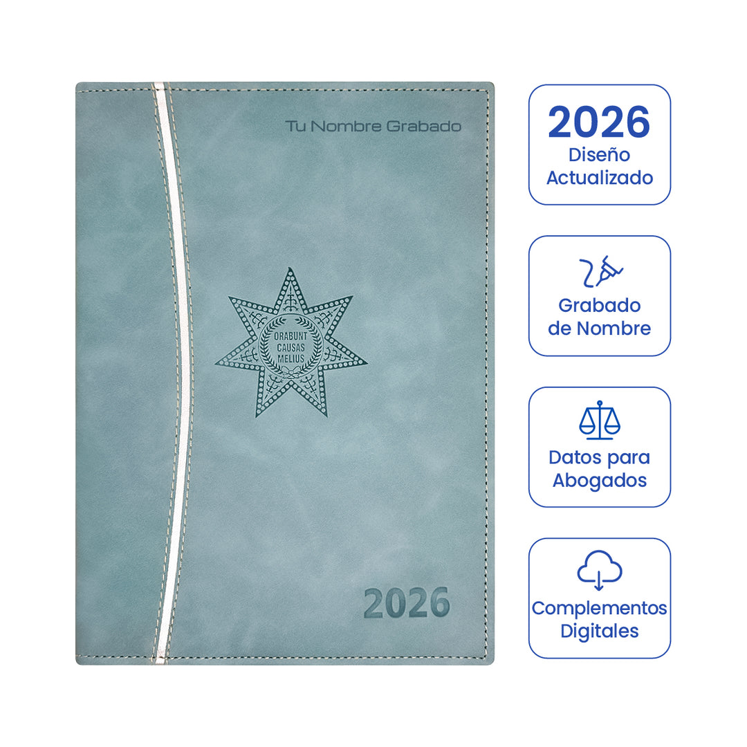 Cubierta de Agenda para Abogado 2026 Azul Celeste + Grabado Personalizado.