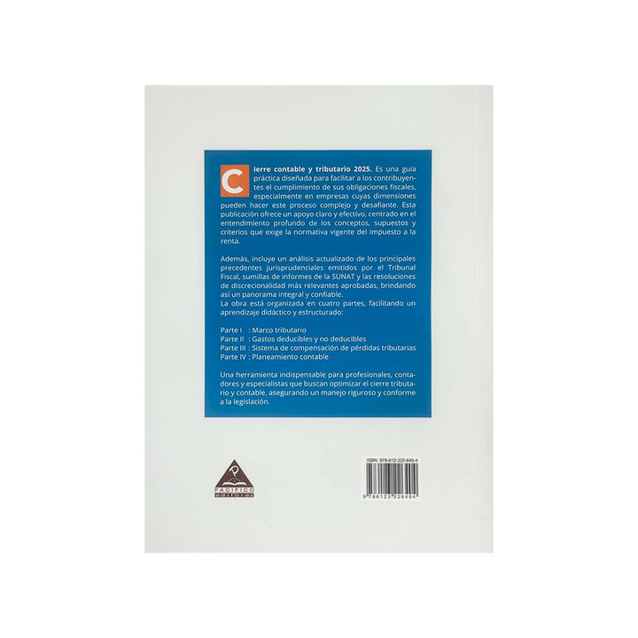 Contracubierta del libro Cierre Contable y Tributario 2025: Ejemplos, Gastos Deducibles e Impuesto a la Renta.