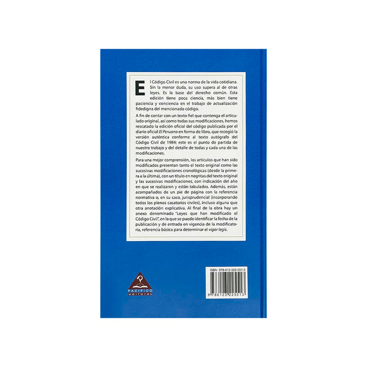 Contracubierta del libro Código Civil: Edición Cronológica con Notas de Actualización (Septima Edición).