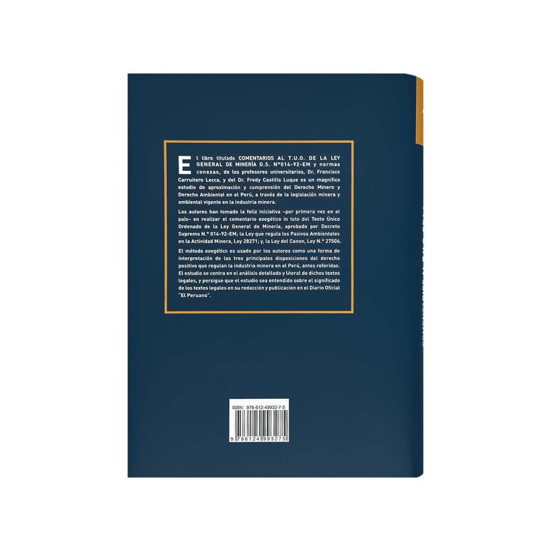 Contracubierta del libro Comentarios al TUO de la Ley General de Minería.