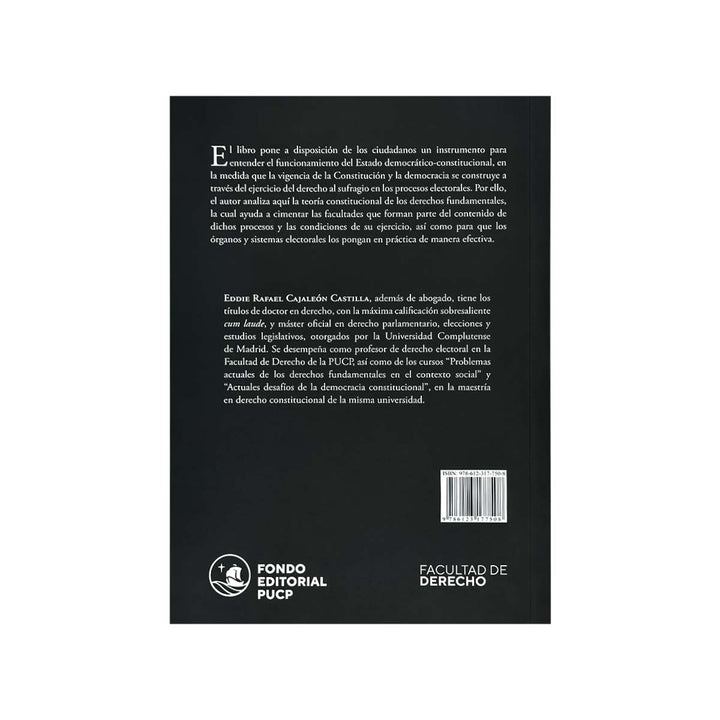 Contracubierta del libro Derecho al Sufragio, de Eddie R. Cajaleón Castilla.