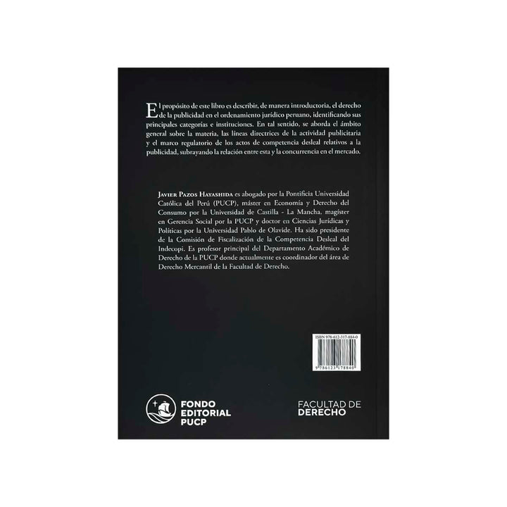 Contracubierta del libro Derecho de la Publicidad, de Javier Pazos Hayashida.
