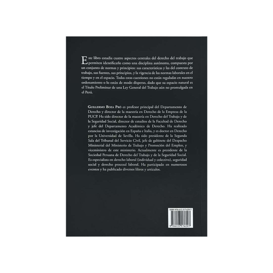 Contracubierta del libro Derecho del Trabajo, de Guillermo Boza Pró.