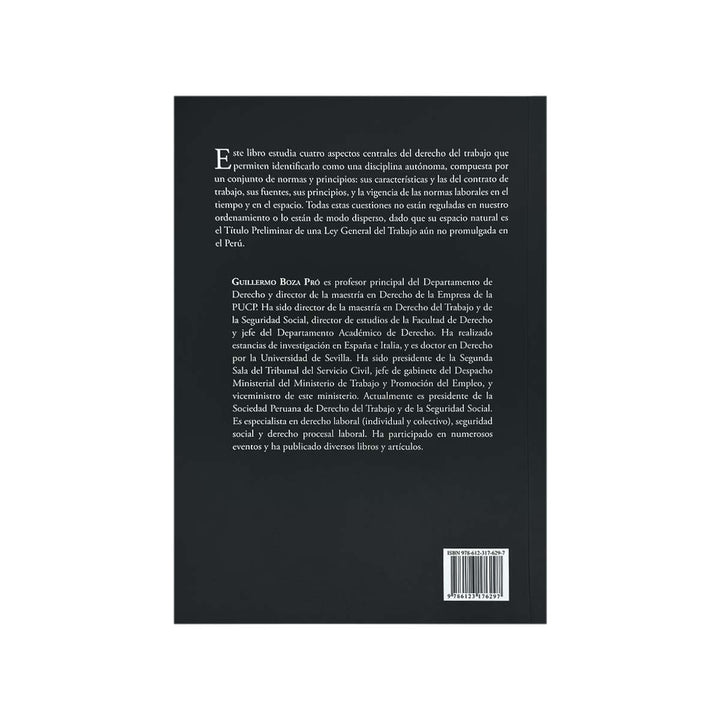 Contracubierta del libro Derecho del Trabajo, de Guillermo Boza Pró.