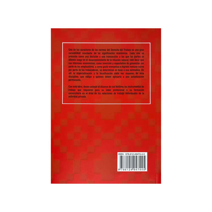 Contracubierta del libro Derecho del Trabajo Individual, de Jorge Rendón Vásquez.