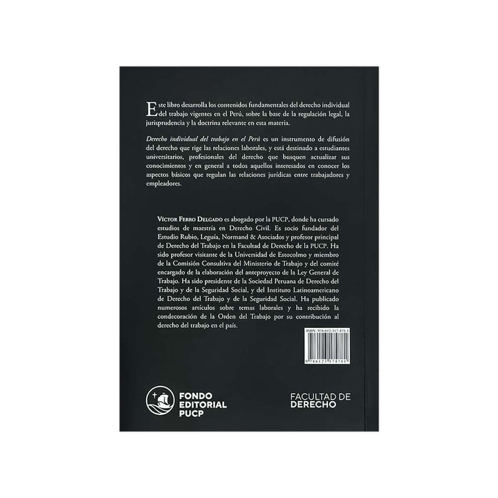 Contracubierta del libro Derecho Individual del Trabajo en el Perú.