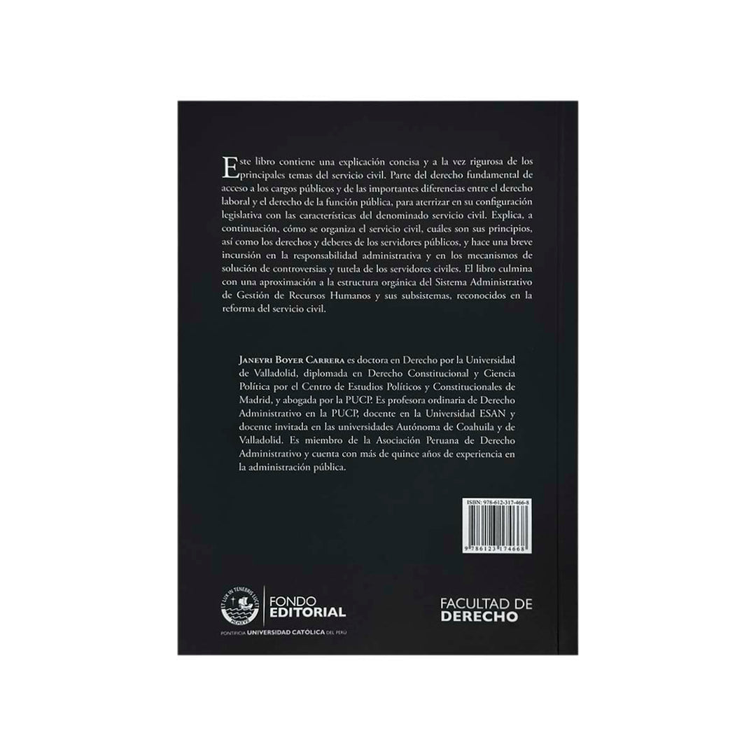 Contracubierta del libro El Derecho de la Función Pública y el Servicio Civil: Nociones Fundamentales.