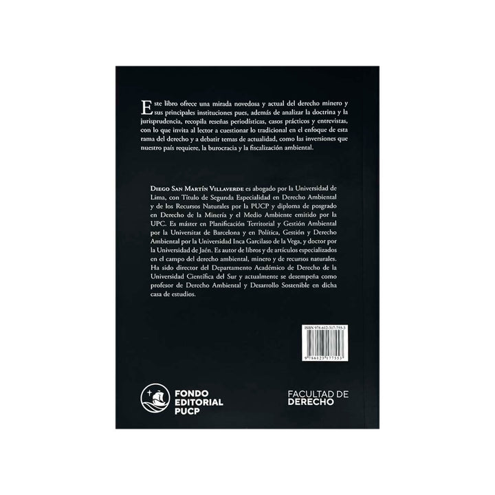 Contracubierta del libro El Derecho Minero, de Diego San Martín Villaverde.