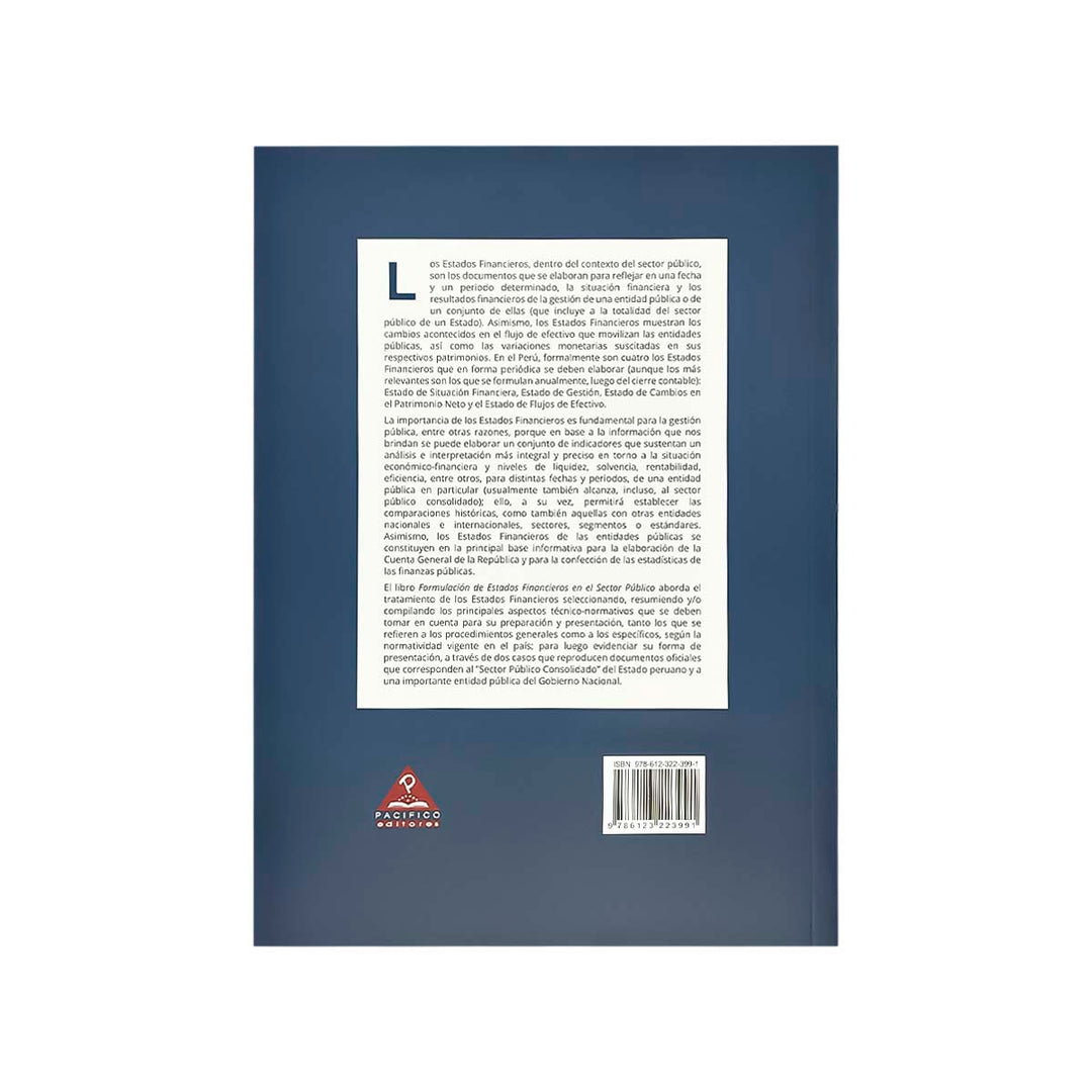 Contracubierta del libro Formulación en los Estados Financieros del Sector Público.