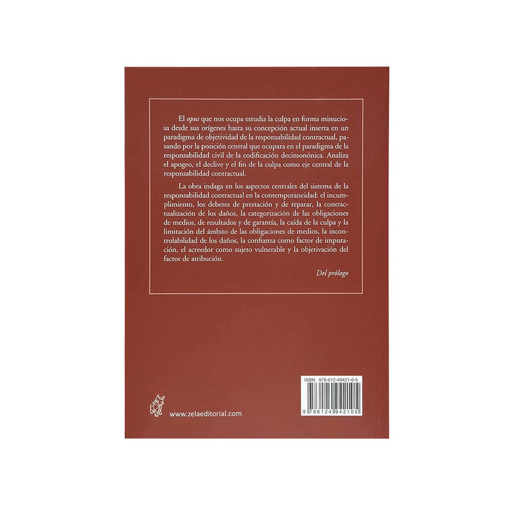 Contracubierta del libro La Muerte de la Culpa en la Responsabilidad Contractual.