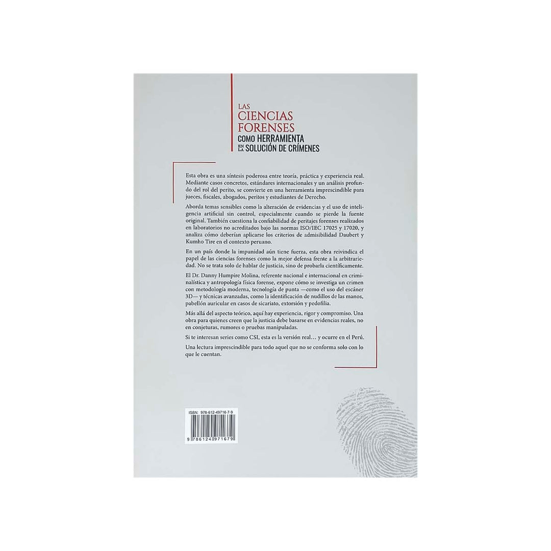 Contracubierta del libro Las Ciencias Forenses como Herramienta en la Solución de Crímenes.