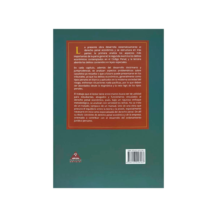 Contracubierta del libro Lecciones de Derecho Penal Económico y de la Empresa.