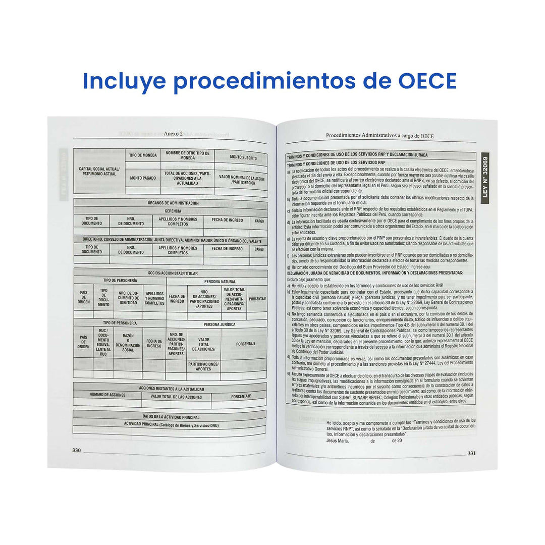 Anexos y procedimientos de OECE del libro de la Ley General de Contrataciones Públicas, Ley 32069.