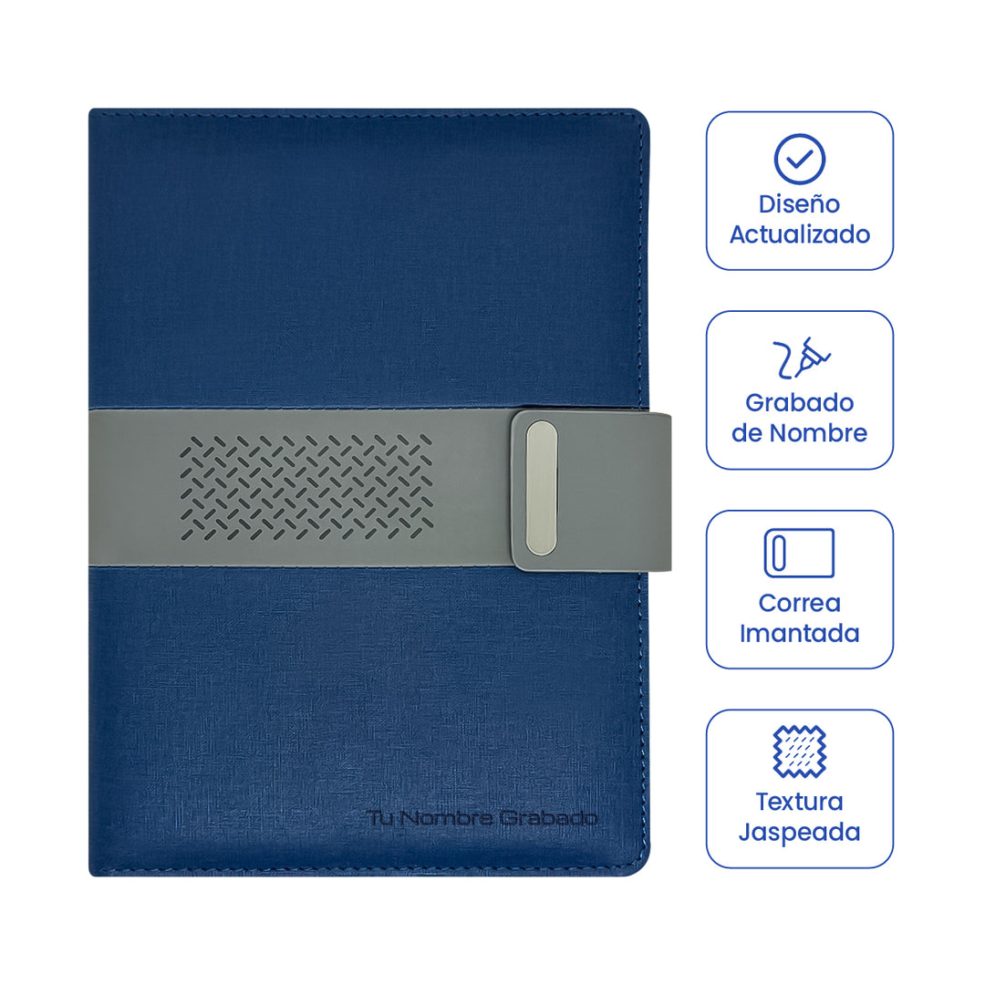 Libreta Ejecutiva Pioner Azul Jaspeada + Grabado + 100 Hojas de Repuesto