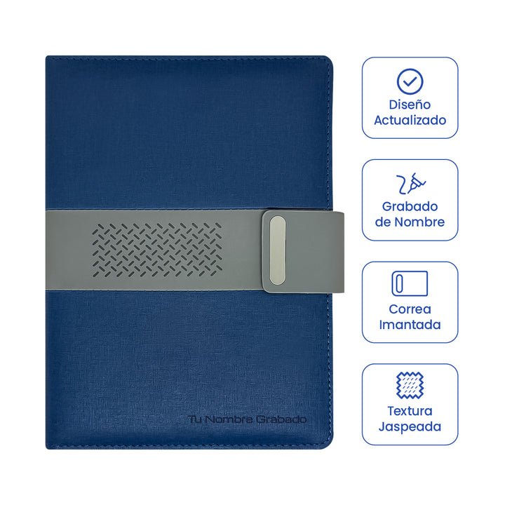 Libreta Ejecutiva Pioner Azul Jaspeada + Grabado + 100 Hojas de Repuesto