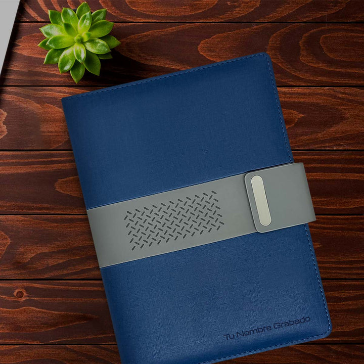 Libreta Ejecutiva Pioner Azul Jaspeada + Grabado + 100 Hojas de Repuesto