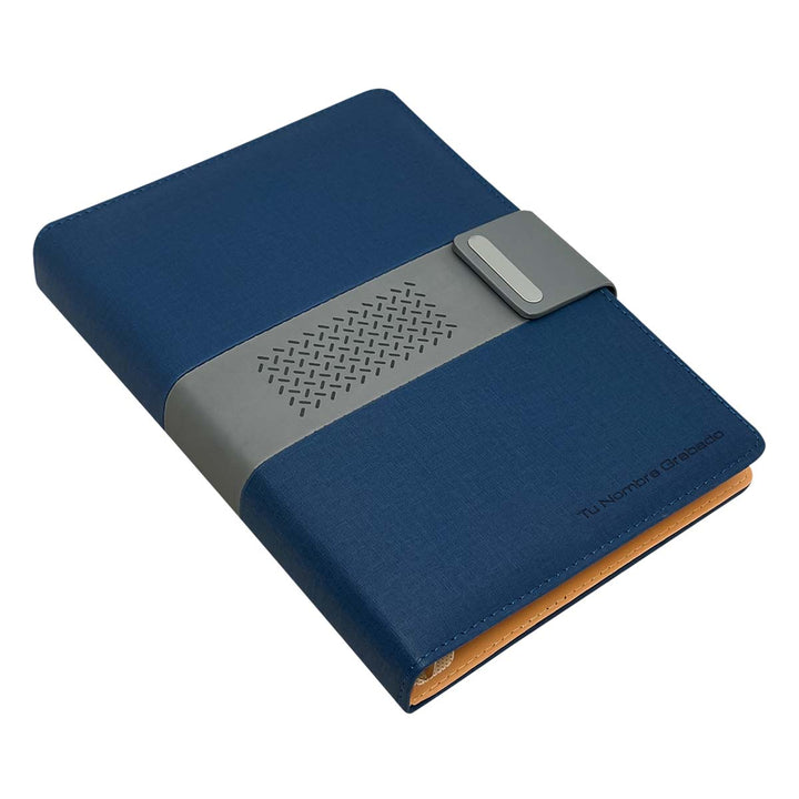 Libreta Ejecutiva Pioner Azul Jaspeada + Grabado + 100 Hojas de Repuesto
