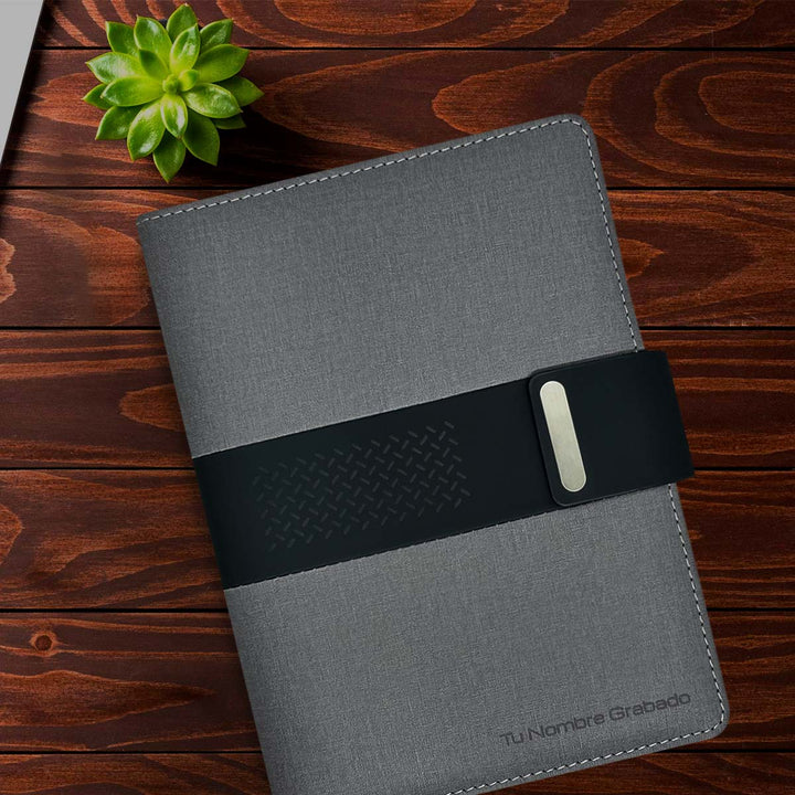 Libreta Ejecutiva Pioner Gris Jaspeada + Grabado + 100 Hojas de Repuesto