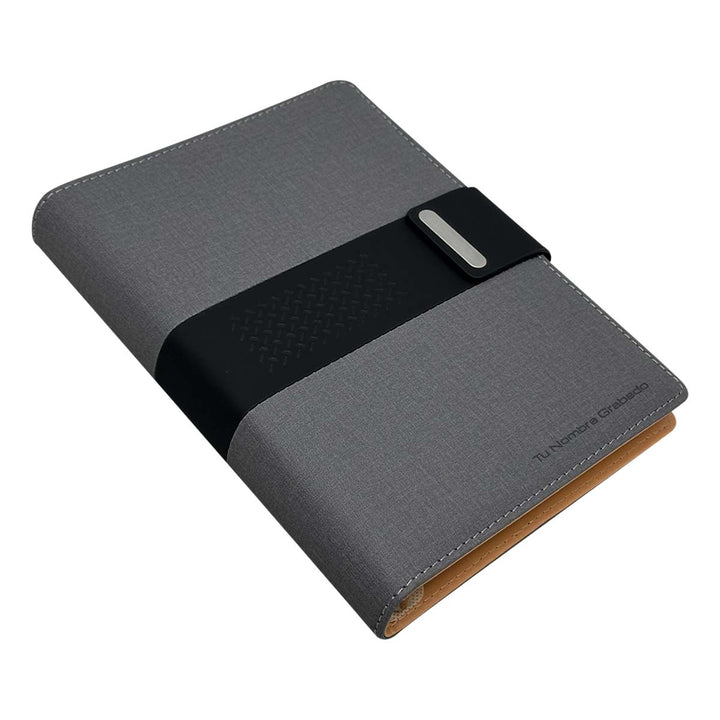 Libreta Ejecutiva Pioner Gris Jaspeada + Grabado + 100 Hojas de Repuesto