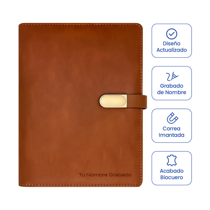 Libreta Ejecutiva Pioner Marrón Clásica + Grabado + 100 Hojas de Repuesto
