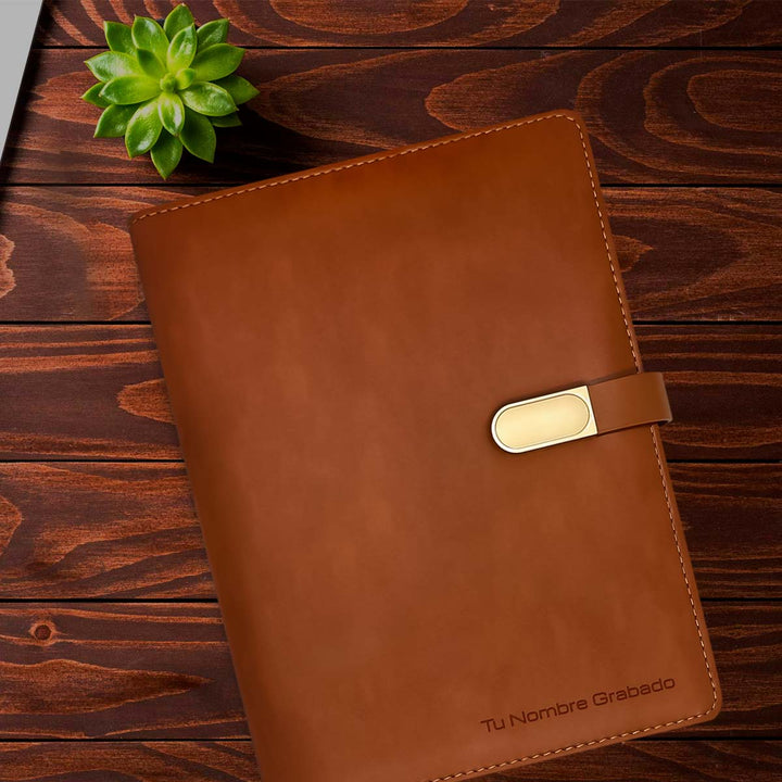 Libreta Ejecutiva Pioner Marrón Clásica + Grabado + 100 Hojas de Repuesto
