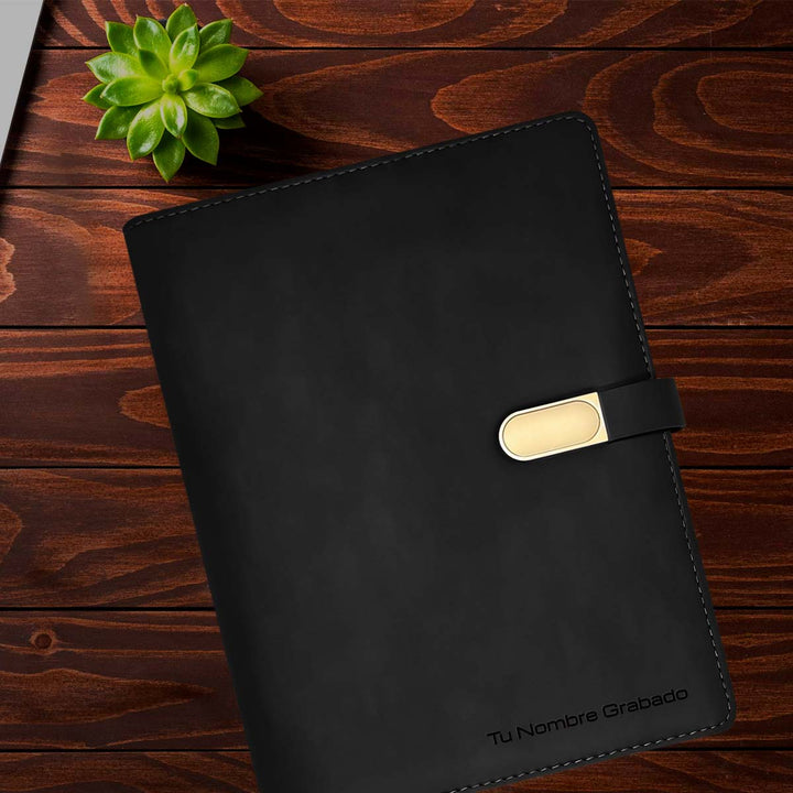 Libreta Ejecutiva Pioner Negra Clásica  + Grabado + 100 Hojas de Repuesto