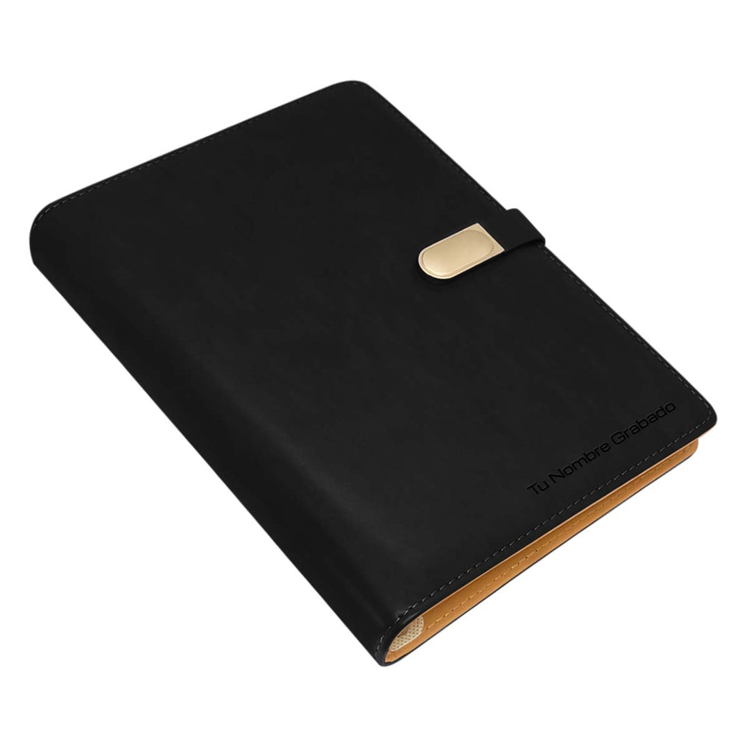 Libreta Ejecutiva Pioner Negra Clásica  + Grabado + 100 Hojas de Repuesto