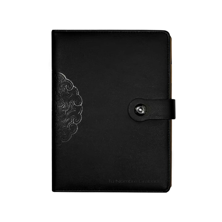 Libreta Ejecutiva Pioner Negra con Mandala + Grabado + 100 Hojas de Repuesto