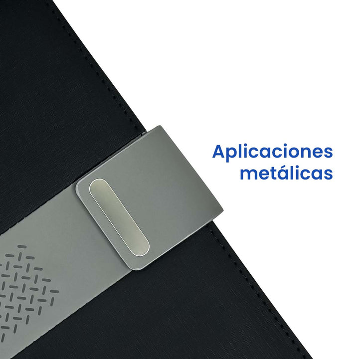 Libreta Ejecutiva Pioner Negra Jaspeada + Grabado + 100 Hojas de Repuesto