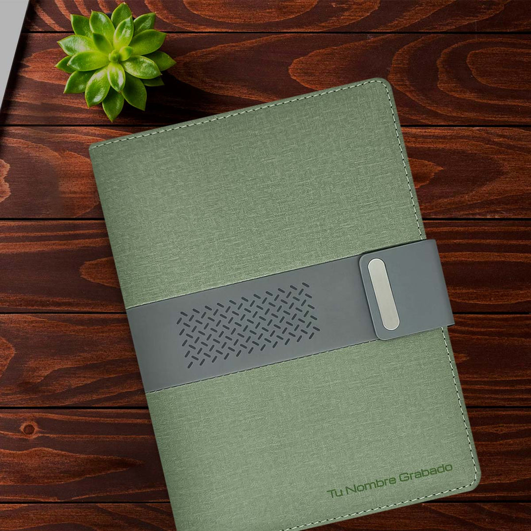 Libreta Ejecutiva Pioner Verde Jaspeada + Grabado + 100 Hojas de Repuesto