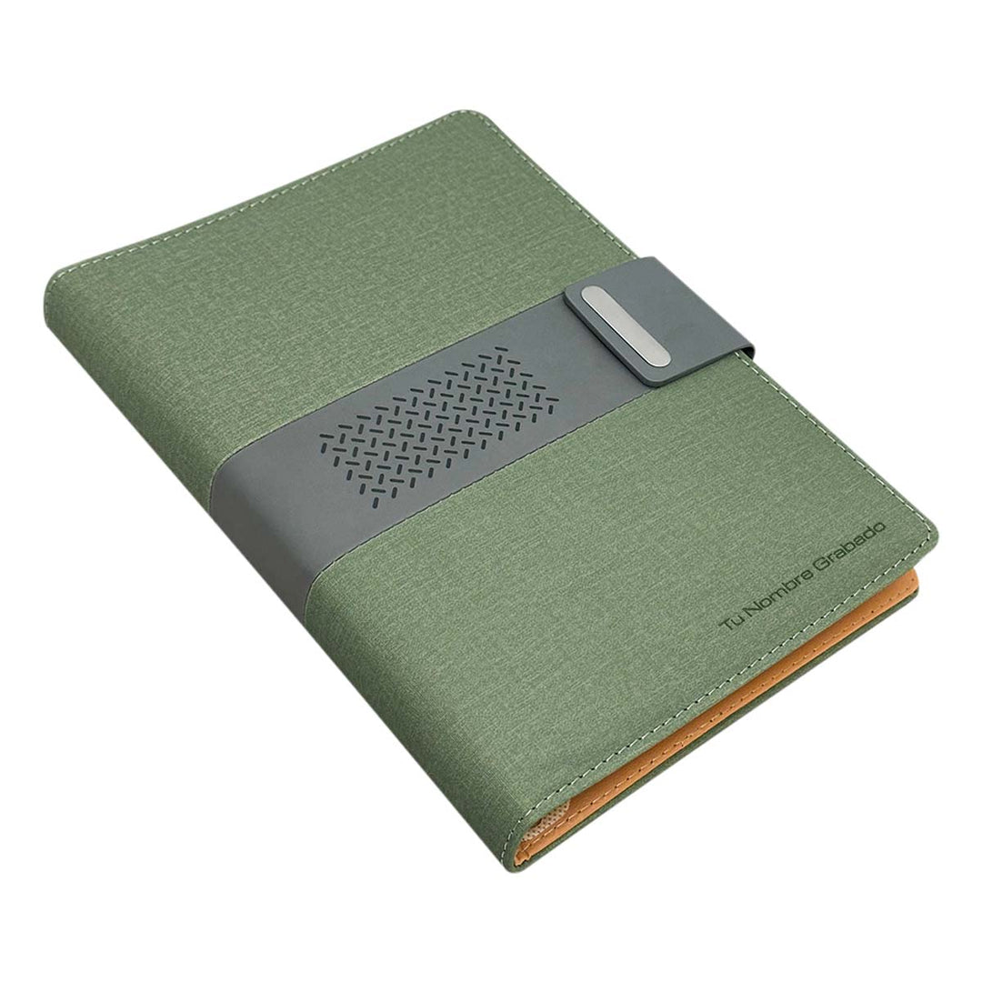 Libreta Ejecutiva Pioner Verde Jaspeada + Grabado + 100 Hojas de Repuesto