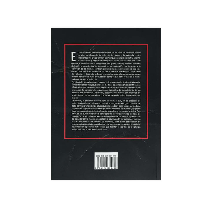 Contracubierta del libro Los Procesos Judiciales en la Violencia contra la Mujer e Integrantes del Grupo Familiar.