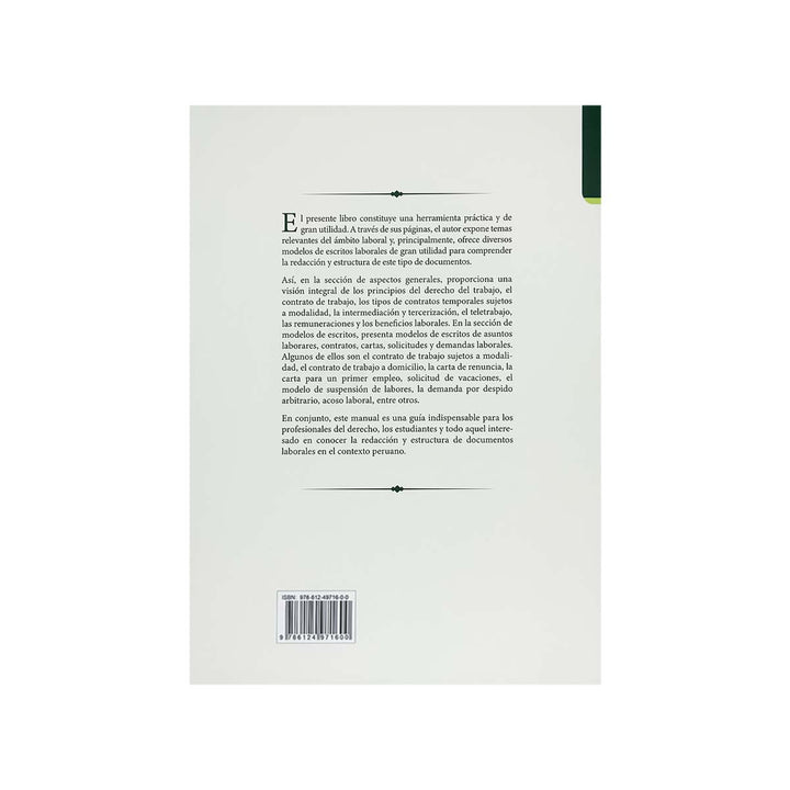 Contracubierta del libro Manual de Derecho Laboral.