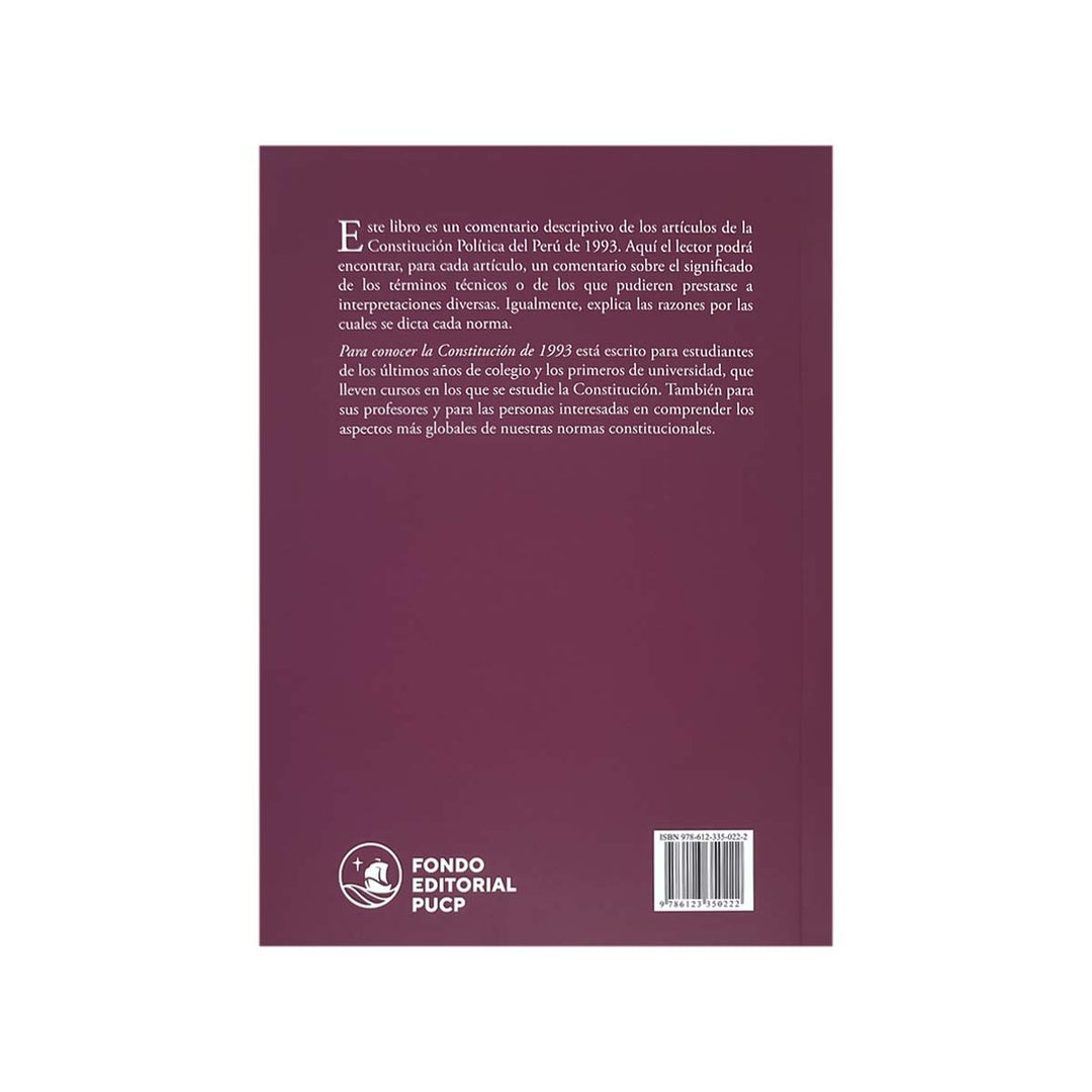 Contracubierta del libro Para Conocer la Constitución de 1993.