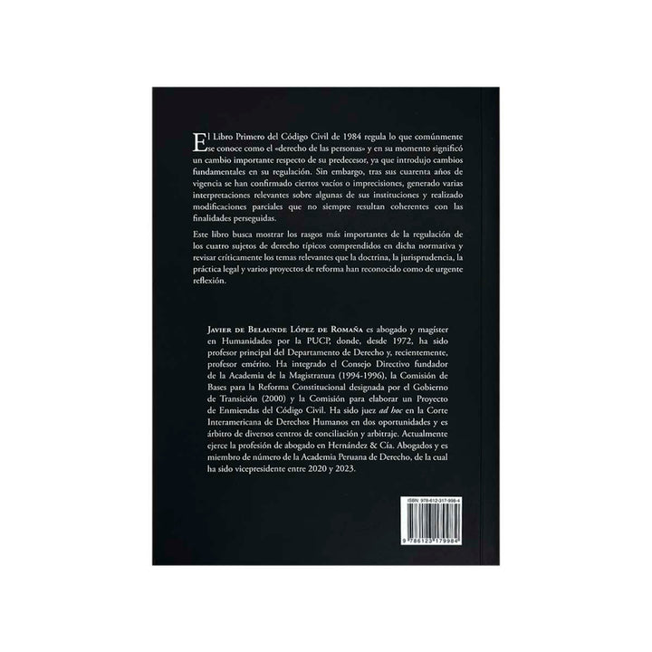 Contracubierta del libro Personas Naturales y Jurídicas: Comentarios al Libro Primero del Código Civil.